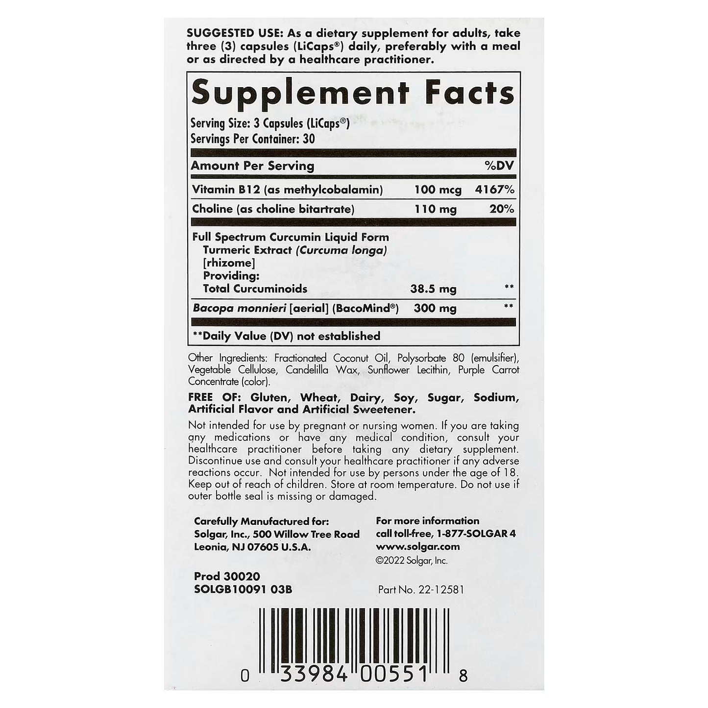 Solgar, Full Spectrum Curcumin, Brain Works, 90 Licaps®