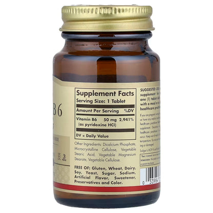 Solgar, Vitamin B6, 50 mg, 100 Tablets