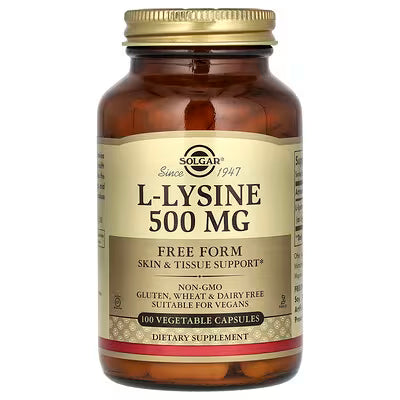Solgar, L-Lysine, Free Form, 500 mg, 100 Vegetable Capsules