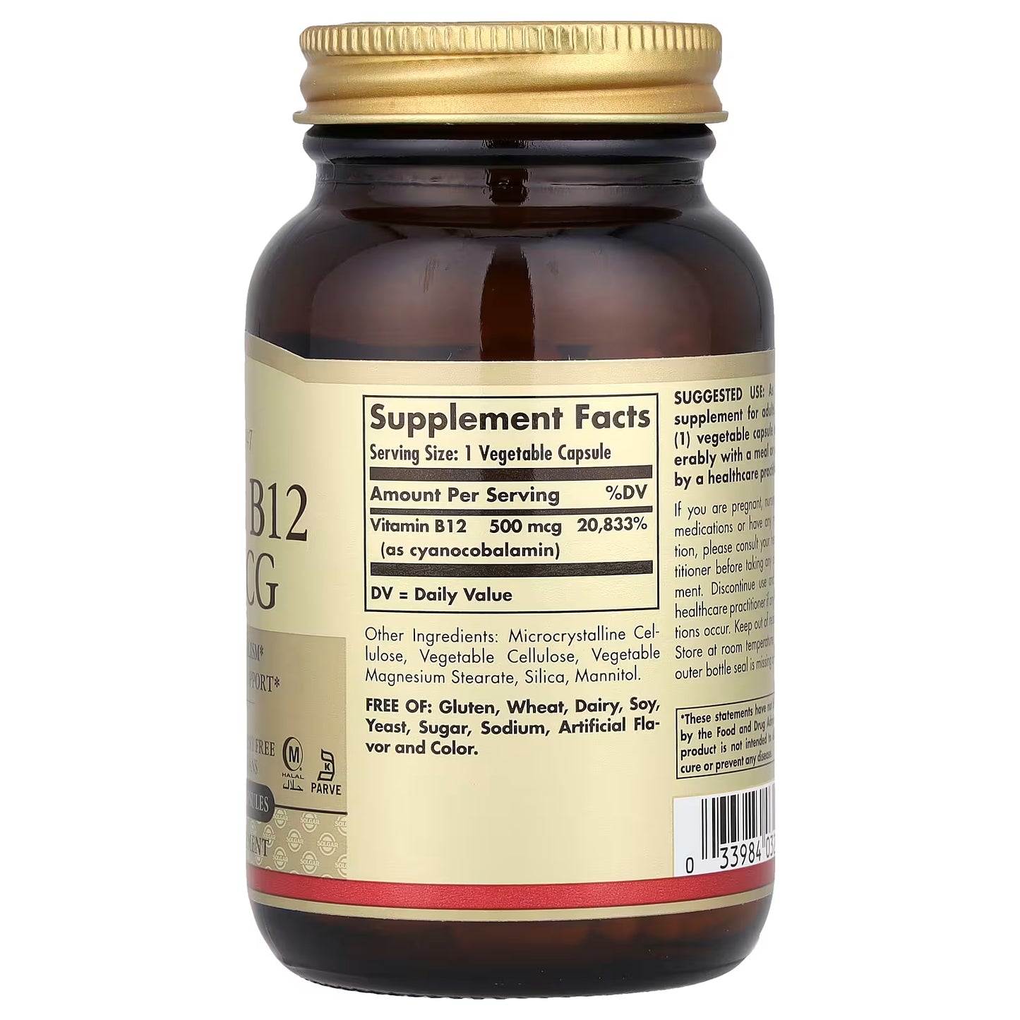 Solgar, Vitamin B12, 500 mcg, 250 Vegetable Capsules