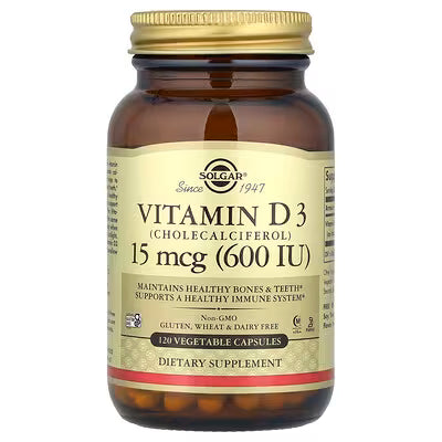 Solgar, Vitamin D3 (Cholecalciferol), 15 mcg (600 IU), 120 Vegetable Capsules