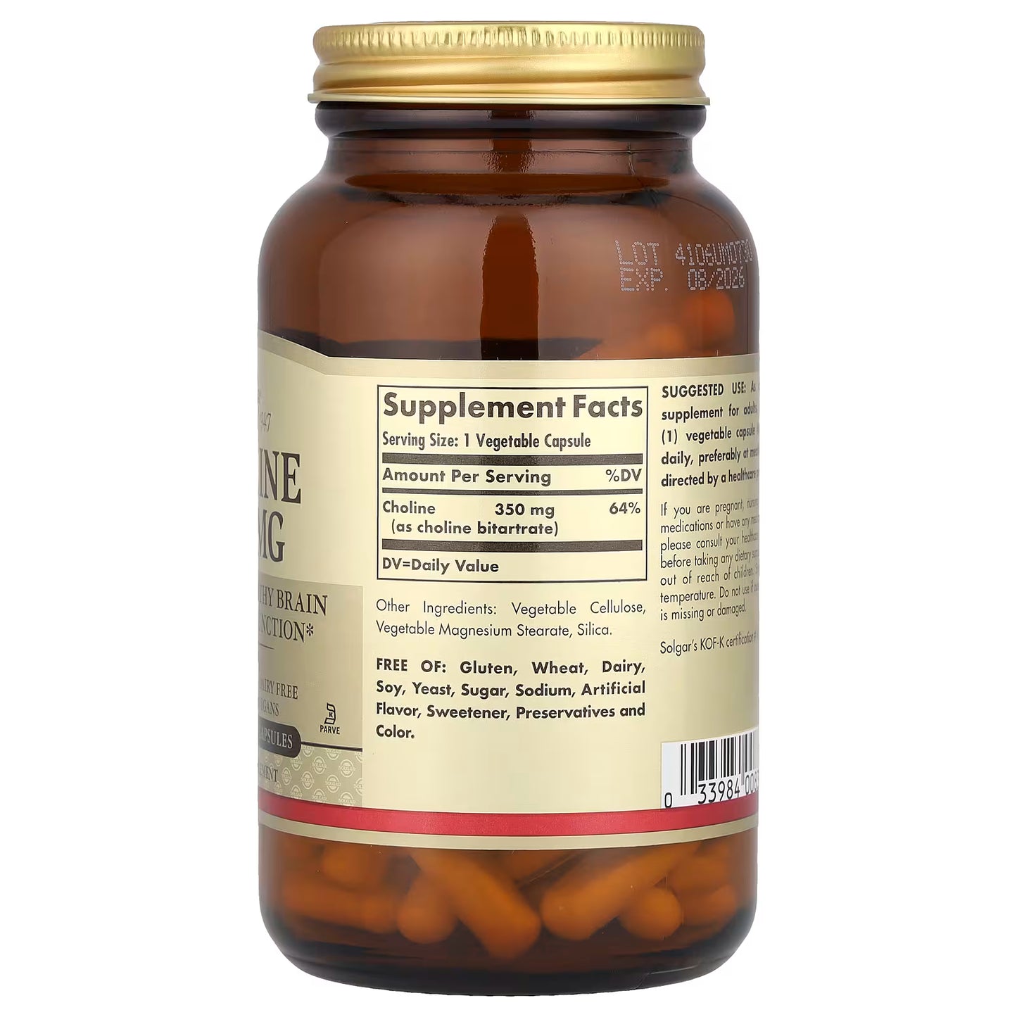 Solgar, Choline, 350 mg, 100 Vegetable Capsule