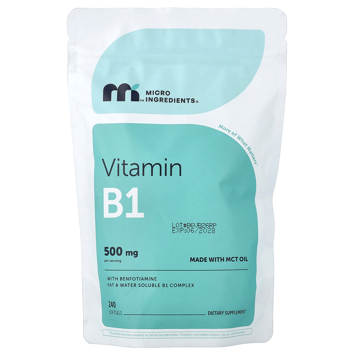 Micro Ingredients, Vitamin B1 with Benfotiamine, 240 Softgels