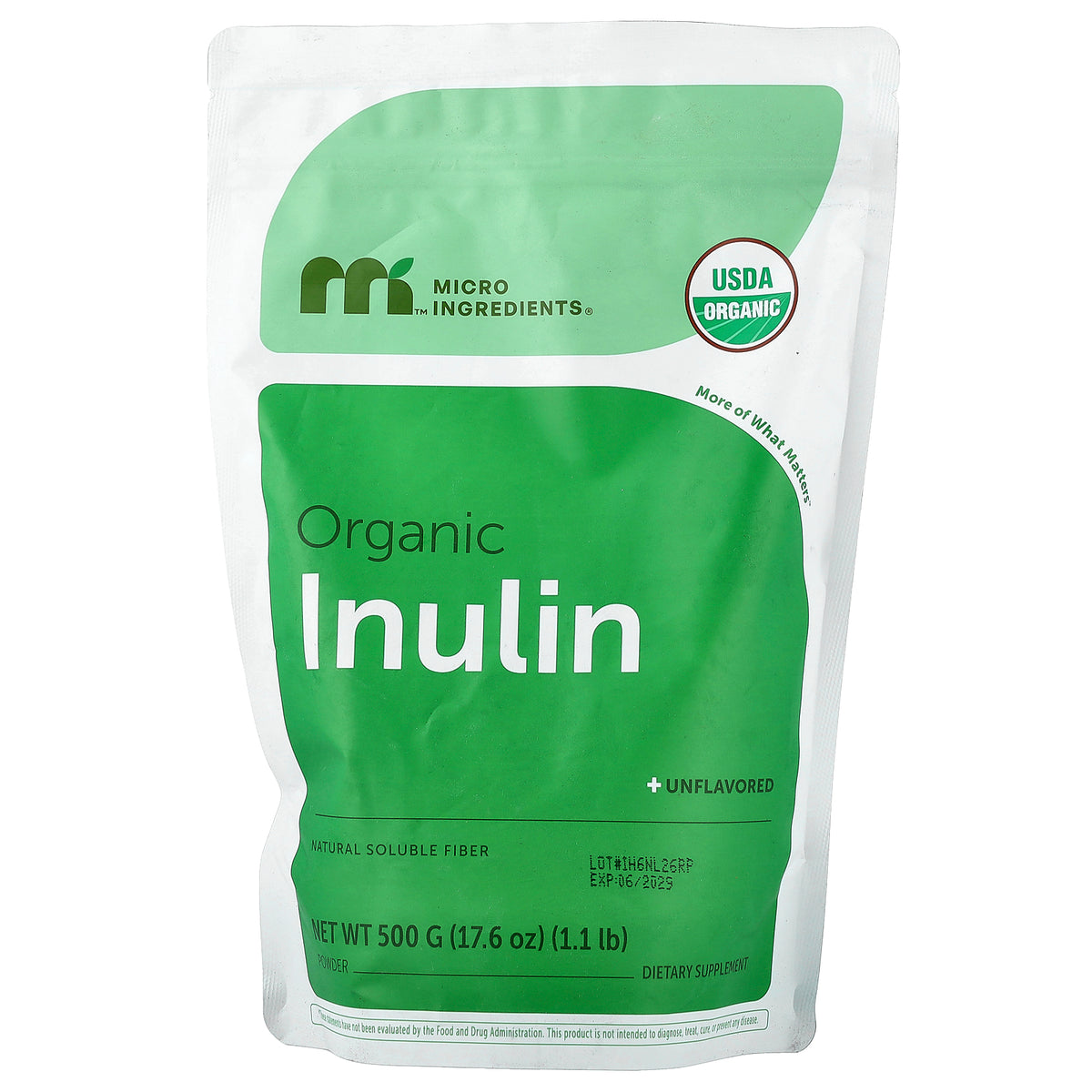 Micro Ingredients, Organic Inulin Powder, Unflavored, 1.1 lb (500 g)