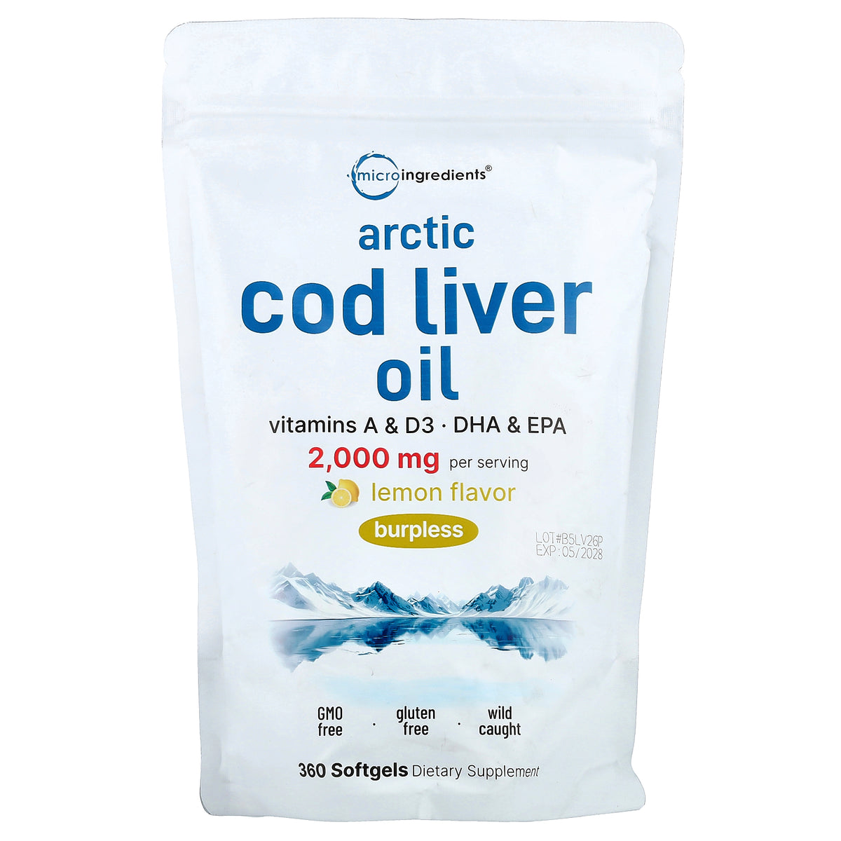 Micro Ingredients, Arctic Cod Liver Oil, Lemon, 360 Softgels (666 mg per Softgel)