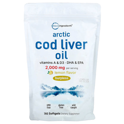 Micro Ingredients, Arctic Cod Liver Oil, Lemon, 360 Softgels (666 mg per Softgel)