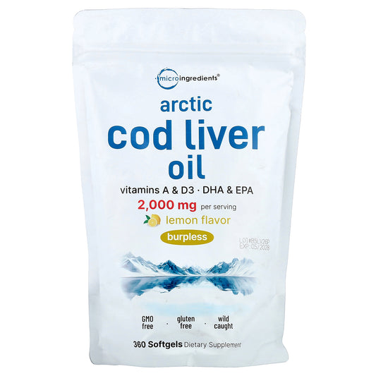 Micro Ingredients, Arctic Cod Liver Oil, Lemon, 360 Softgels (666 mg per Softgel)