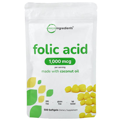 Micro Ingredients, Folic Acid, 1,000 mcg, 500 Softgels