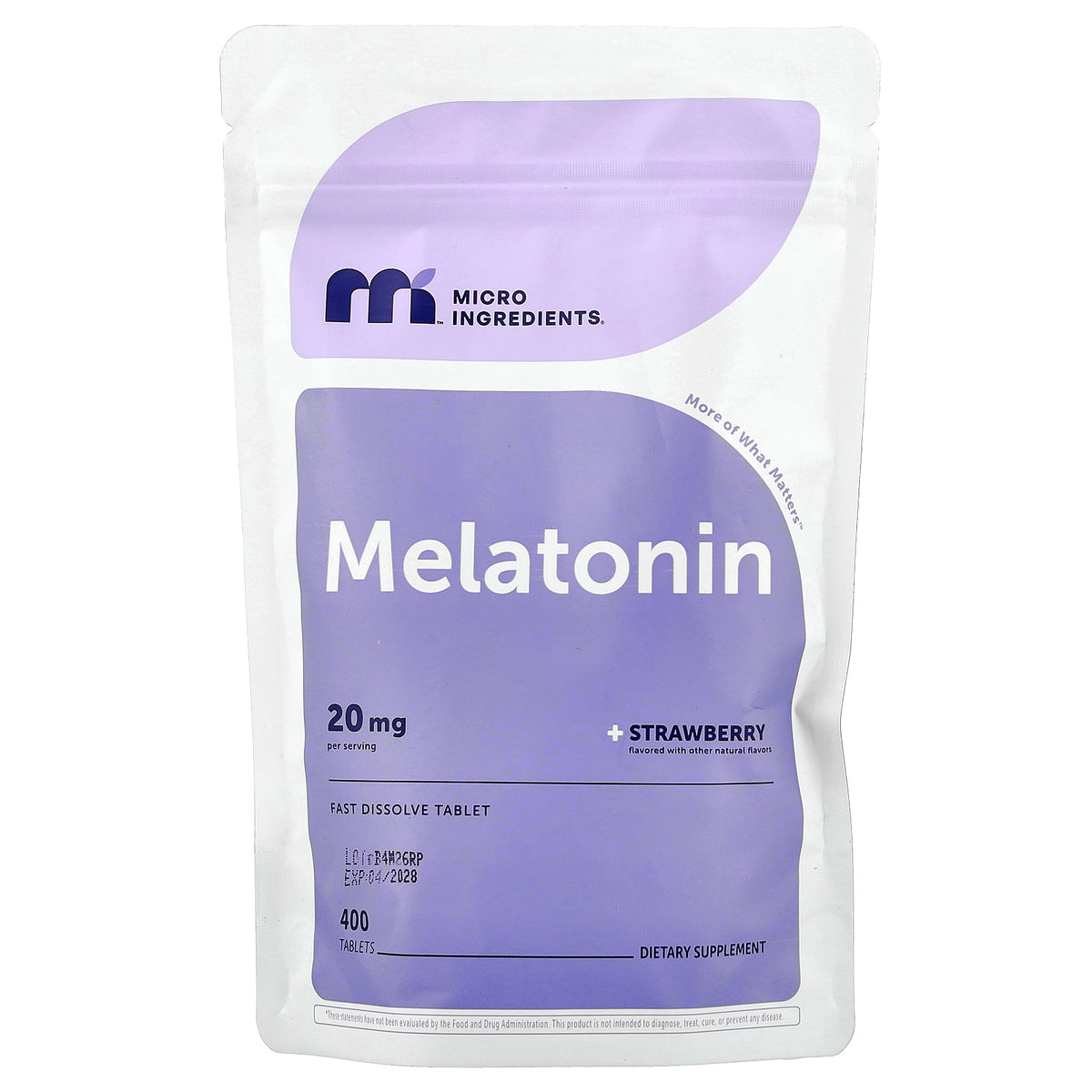 Micro Ingredients, Melatonin, Strawberry, 20 mg, 400 Tablets