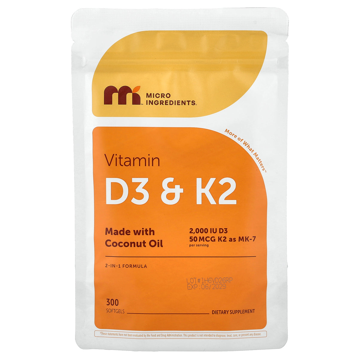Micro Ingredients, Vitamin D3 + K2, 300 Softgels