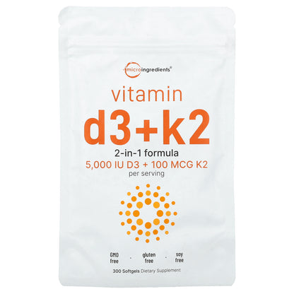 Micro Ingredients, Vitamin D3 + K2, 300 Softgels