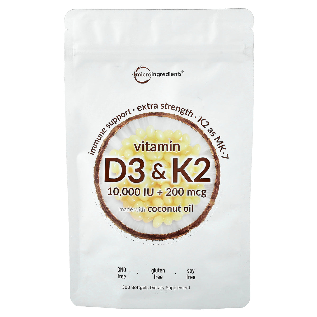 Micro Ingredients, Vitamin D3 & K2, 300 Softgels
