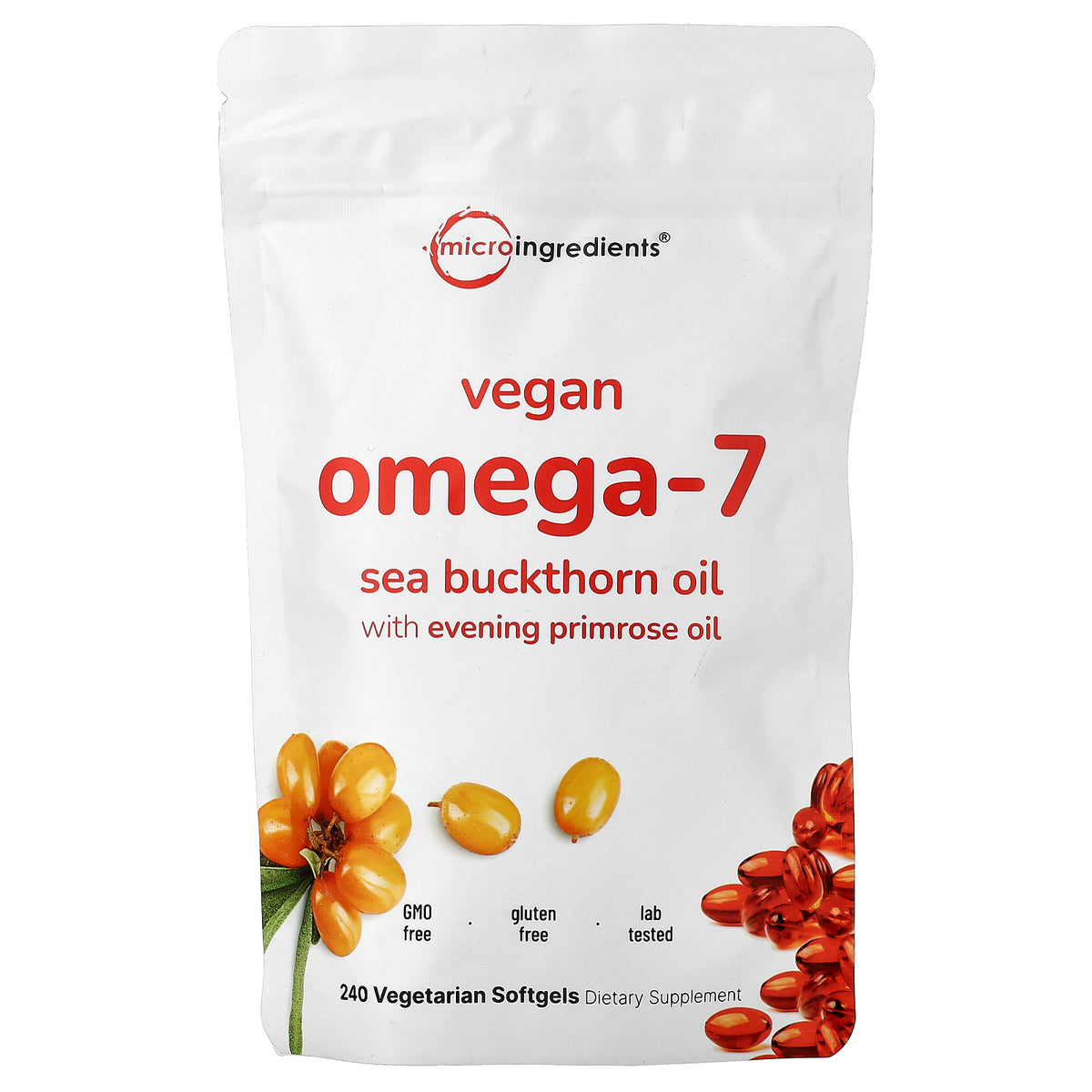 Micro Ingredients, Vegan Omega-7 Sea Buckthorn Oil with Evening Primrose Oil, 240 Vegetarian Softgels