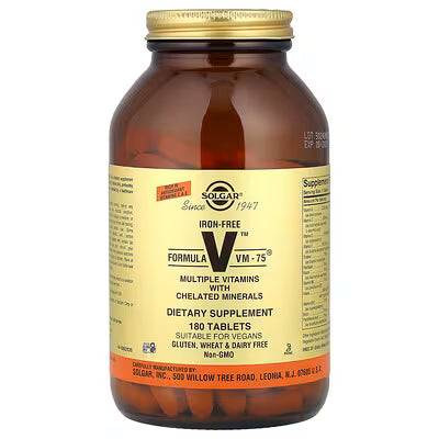 Solgar, Formula V™ VM-75®, Multiple Vitamins with Chelated Minerals, Iron-Free, 180 Tablets