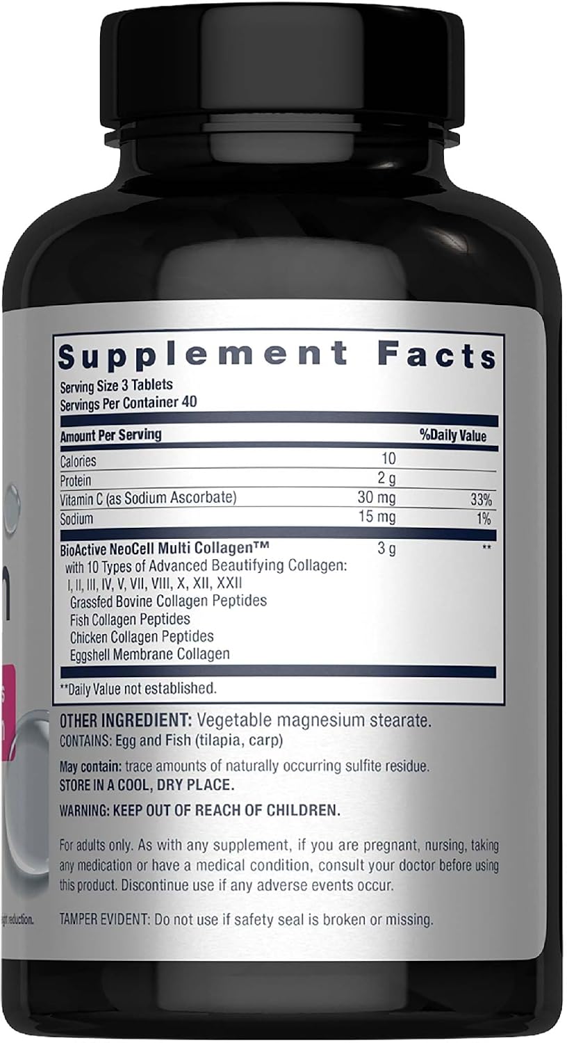 NeoCell Multi Collagen Peptides Pills | 120 Tablets | 10 Types of Collagen