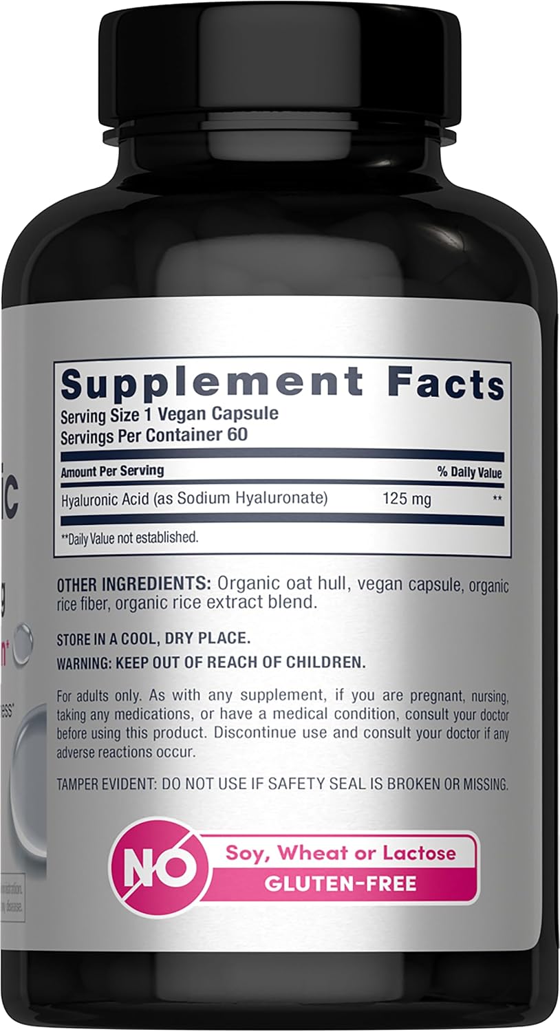 NeoCell Hyaluronic Acid Capsules | 60 Caps | 125 mg | Daily Hydration | Hair, Skin & Nails | Vegan Supplement