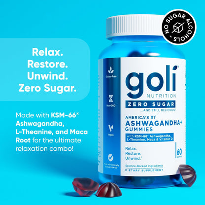 Goli Zero Sugar Ashwagandha & Vitamin D, Maca, L-Theanine Gummies