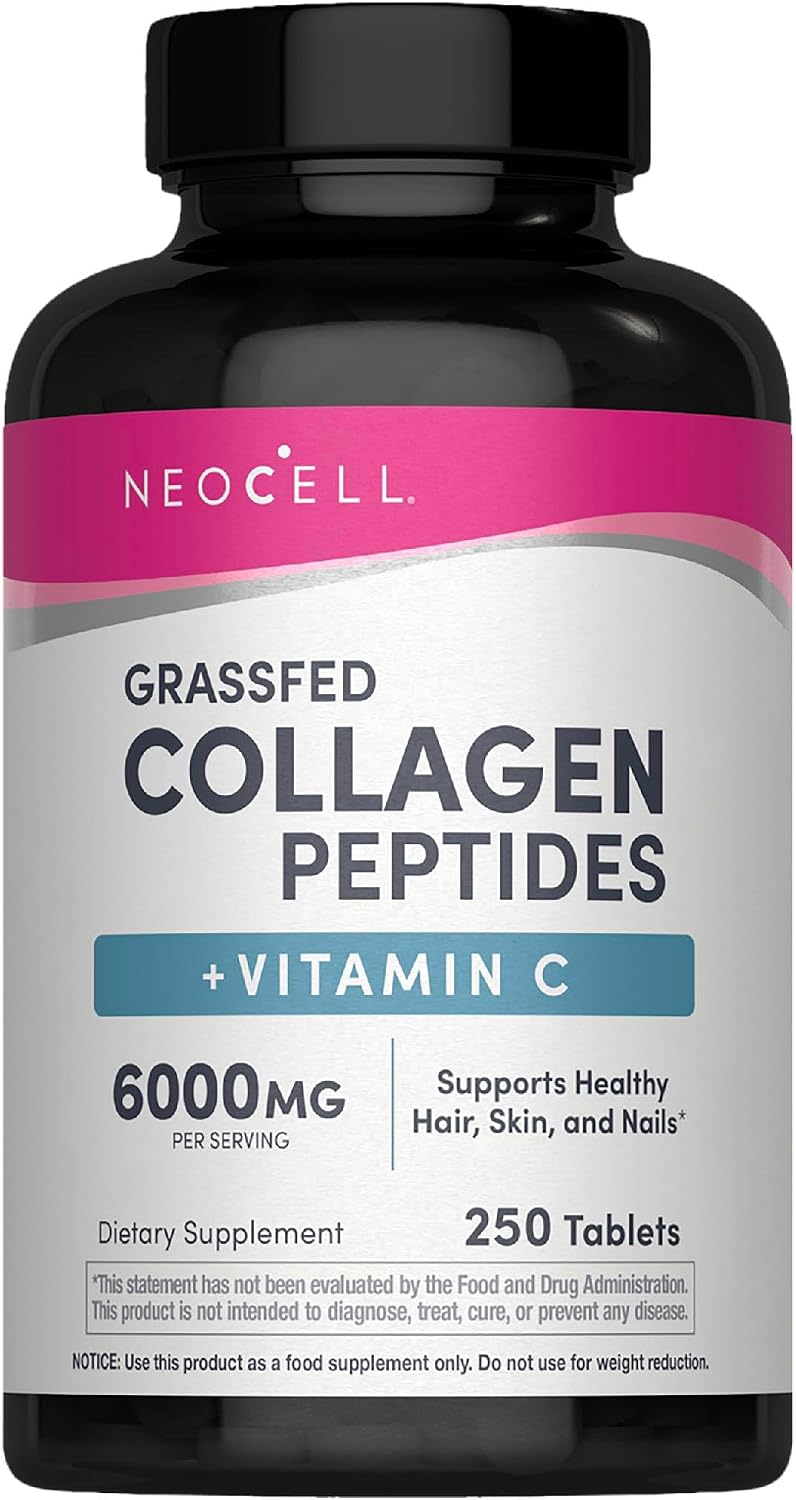 NeoCell Collagen Peptides | 250 Tablets | with Vitamin C | Grassfed Supplement | Hair, Skin, & Nails | for Women and Men