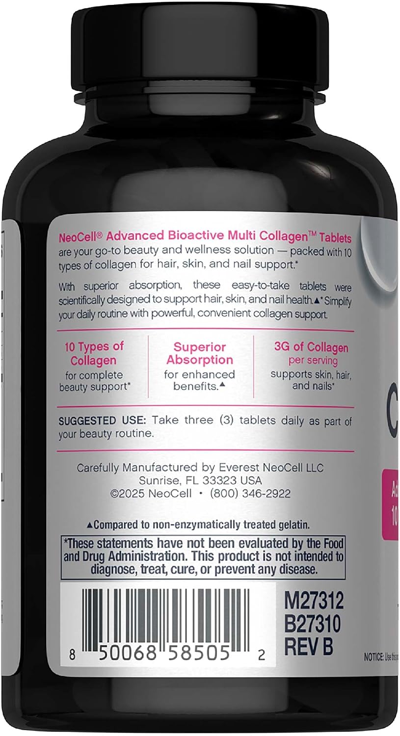 NeoCell Multi Collagen Peptides Pills | 120 Tablets | 10 Types of Collagen