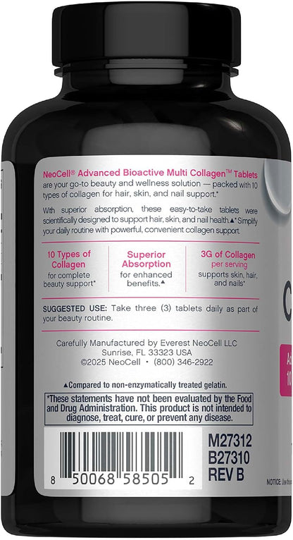 NeoCell Multi Collagen Peptides Pills | 120 Tablets | 10 Types of Collagen