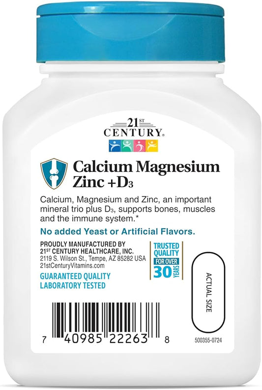 21st Century, Calcium Magnesium Zinc + D3, 90 Tablets