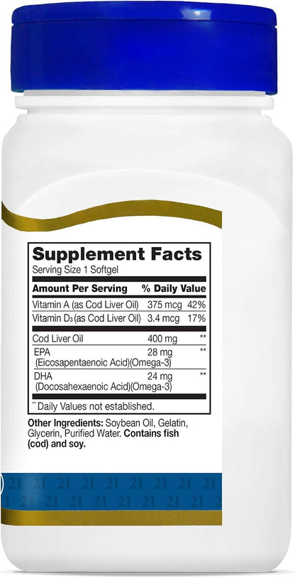 21st Century, Norwegian Cod Liver Oil, 400 mg, 110 Softgels