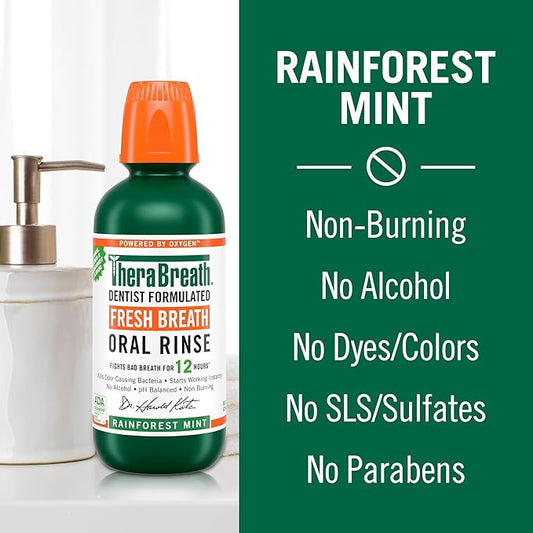 TheraBreath Fresh Breath Mouthwash, Rainforest Mint, Alcohol-Free, 16 Fl Oz