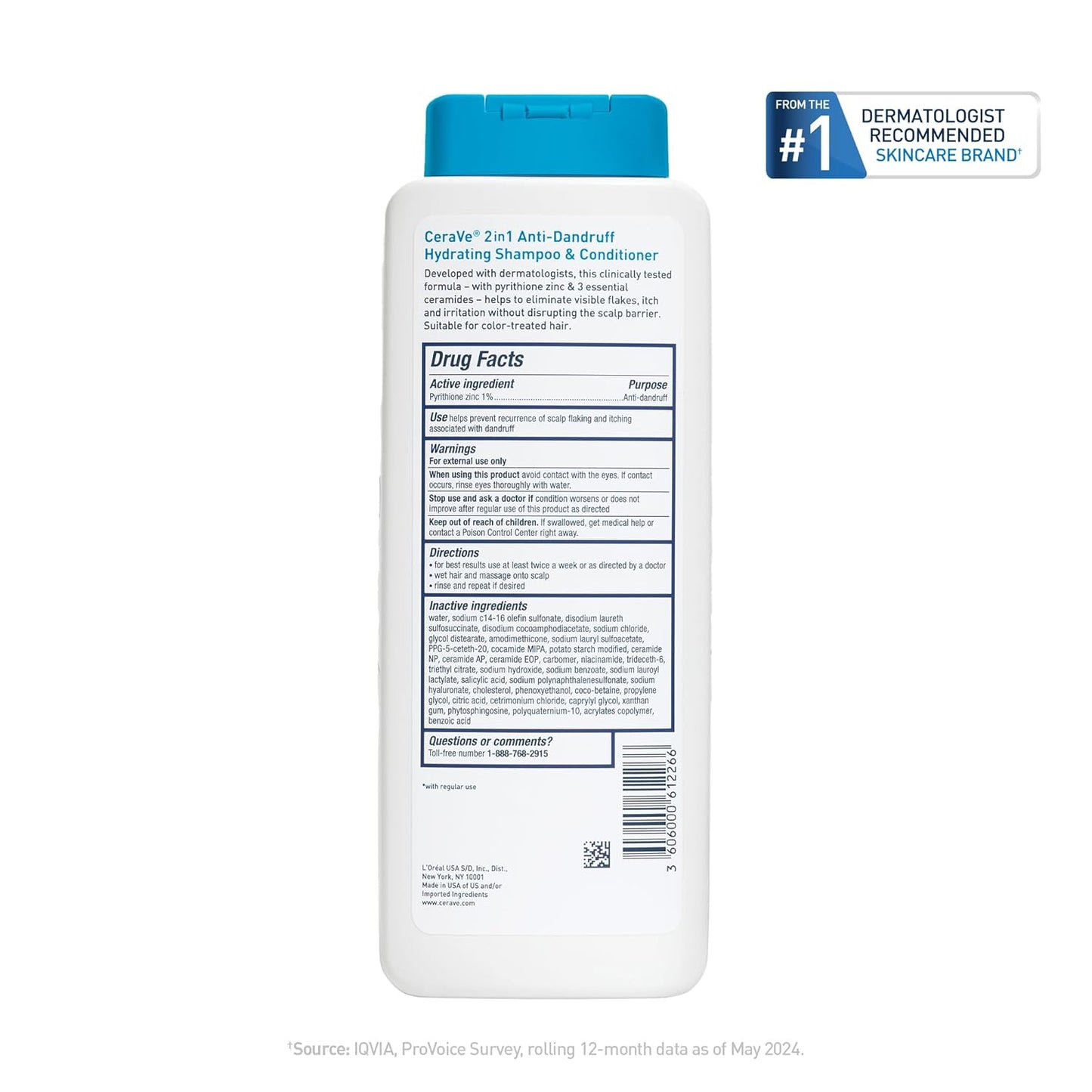 CeraVe 2 In 1 Hydrating Anti Dandruff Shampoo And Conditioner 12 oz