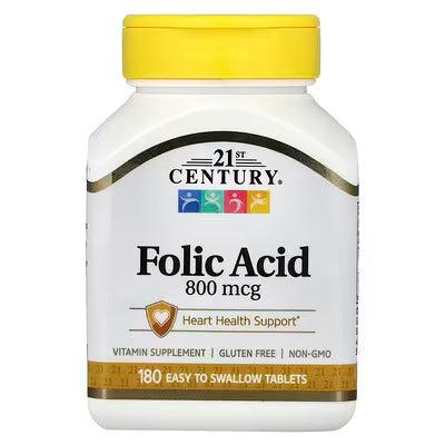 21st Century, Folic Acid, 800 mcg, 180 Easy to Swallow Tablets