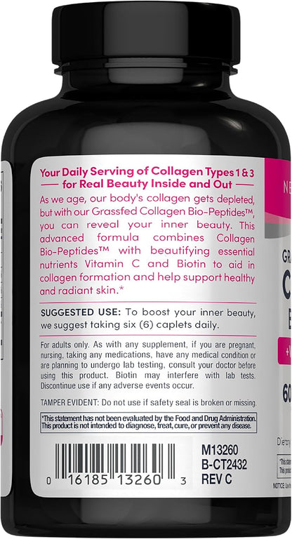 NeoCell Collagen Peptides Pills | 180 Tablets | with Vitamin C and Biotin | Grass Fed Bovine | Hair, Skin, & Nails | for Women and Men