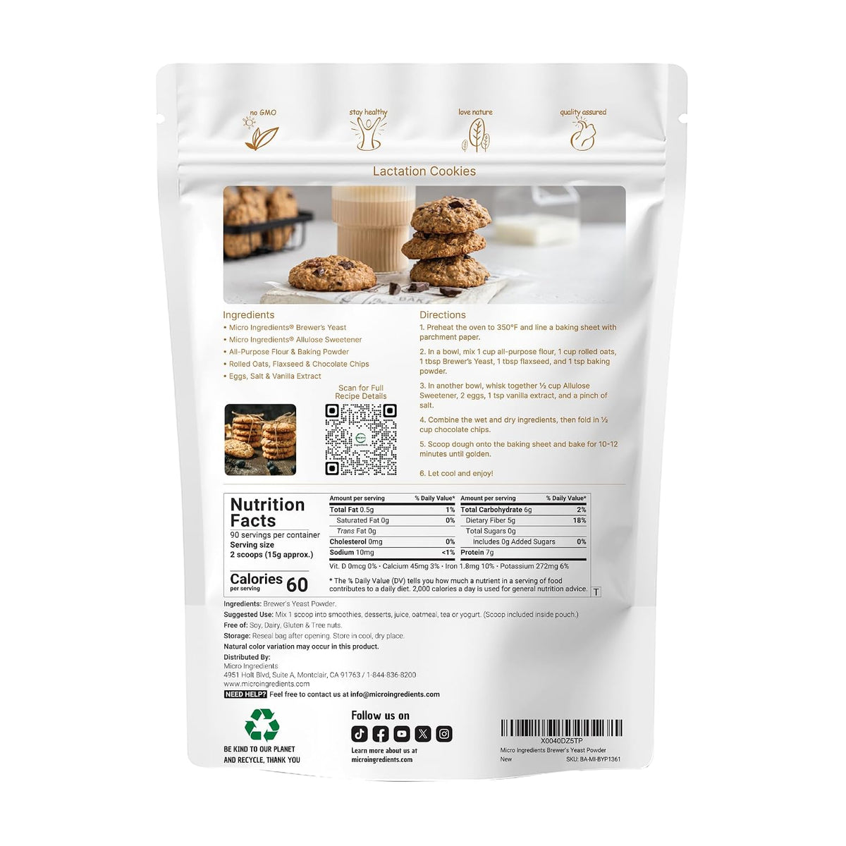 Micro Ingredients, Brewers Yeast Powder for Lactation, 3lbs