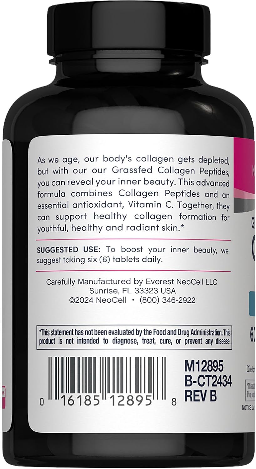 NeoCell Super Collagen with Vitamin C, 120ct Collagen Pills, Non-GMO, Grass Fed, Paleo Friendly, Gluten Free, Collagen Peptides Types 1 & 3 for Hair, Skin, Nails and Joints