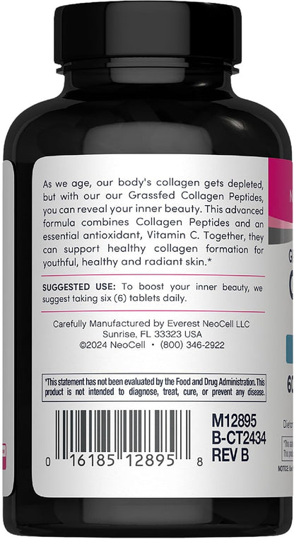 NeoCell Super Collagen with Vitamin C, 120ct Collagen Pills, Non-GMO, Grass Fed, Paleo Friendly, Gluten Free, Collagen Peptides Types 1 & 3 for Hair, Skin, Nails and Joints