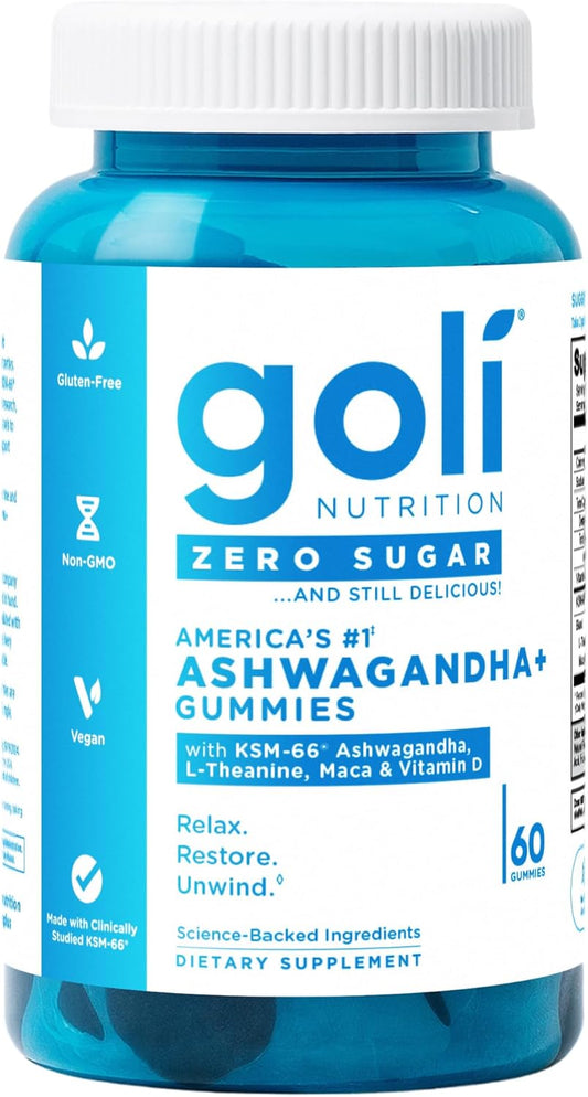Goli Zero Sugar Ashwagandha & Vitamin D, Maca, L-Theanine Gummies