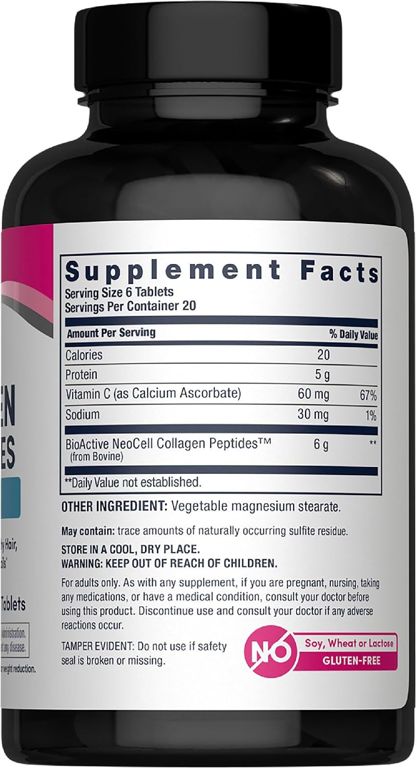 NeoCell Super Collagen with Vitamin C, 120ct Collagen Pills, Non-GMO, Grass Fed, Paleo Friendly, Gluten Free, Collagen Peptides Types 1 & 3 for Hair, Skin, Nails and Joints
