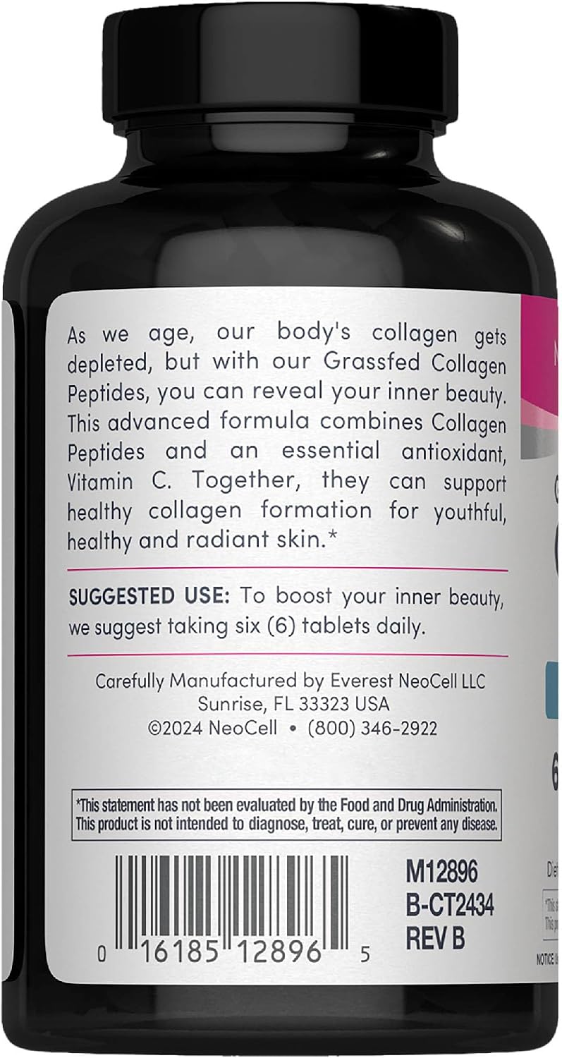 NeoCell Collagen Peptides | 250 Tablets | with Vitamin C | Grassfed Supplement | Hair, Skin, & Nails | for Women and Men
