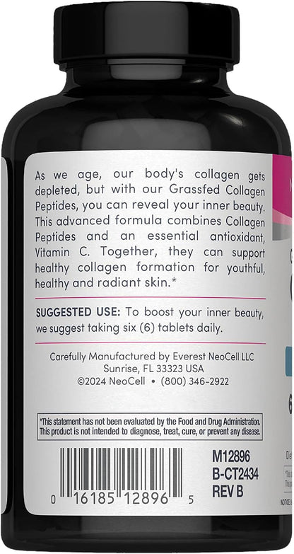 NeoCell Collagen Peptides | 250 Tablets | with Vitamin C | Grassfed Supplement | Hair, Skin, & Nails | for Women and Men