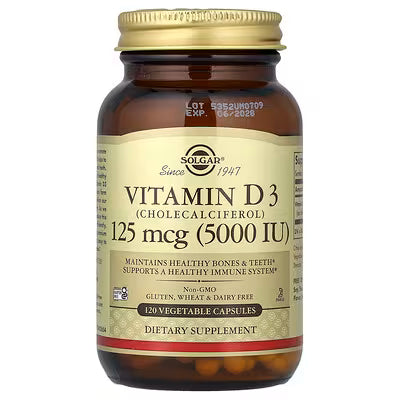 Solgar, Vitamin D3, 125 mcg (5000 IU), 120 Vegetable Capsules