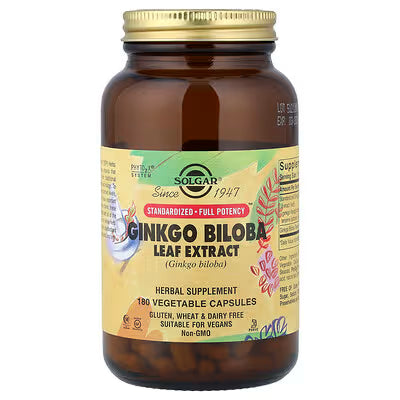 Solgar, Ginkgo Biloba Leaf Extract, 180 Vegetable Capsules