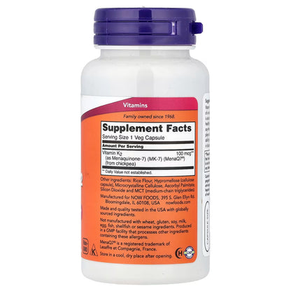 NOW Foods, MK-7 Vitamin K-2 , 100 mcg, 120 Veg Capsules