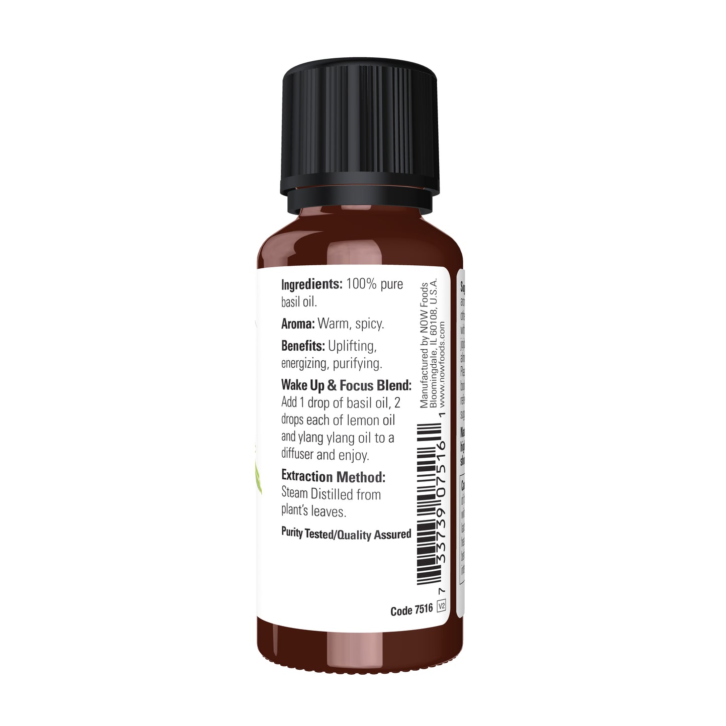NOW Essential Oils, Sweet Basil Oil, Undiluted, Steam Distilled, 1 fl. oz