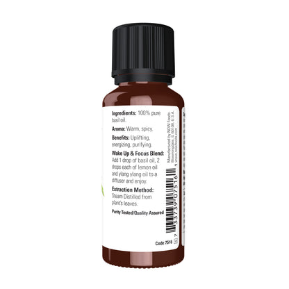 NOW Essential Oils, Sweet Basil Oil, Undiluted, Steam Distilled, 1 fl. oz