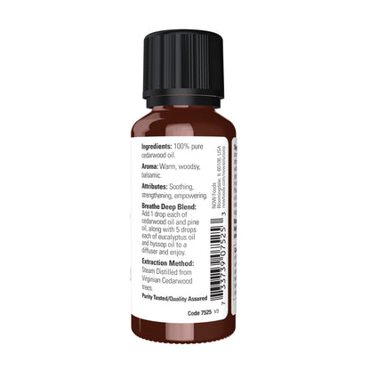 NOW Essential Oils, Cedarwood Oil, Undiluted, Steam Distilled, 1 fl. oz