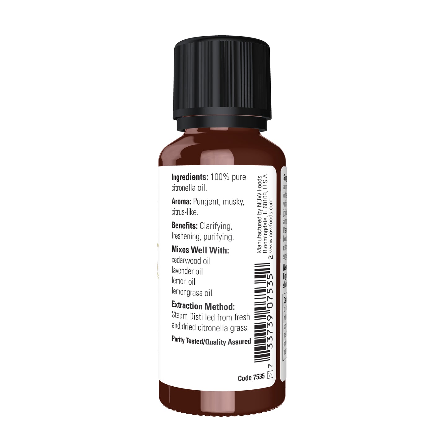 NOW Essential Oils, Citronella Oil, Undiluted, Steam Distilled, 1 fl. oz