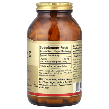 Solgar, L-Lysine, Free Form, 500 mg, 250 Vegetable Capsules