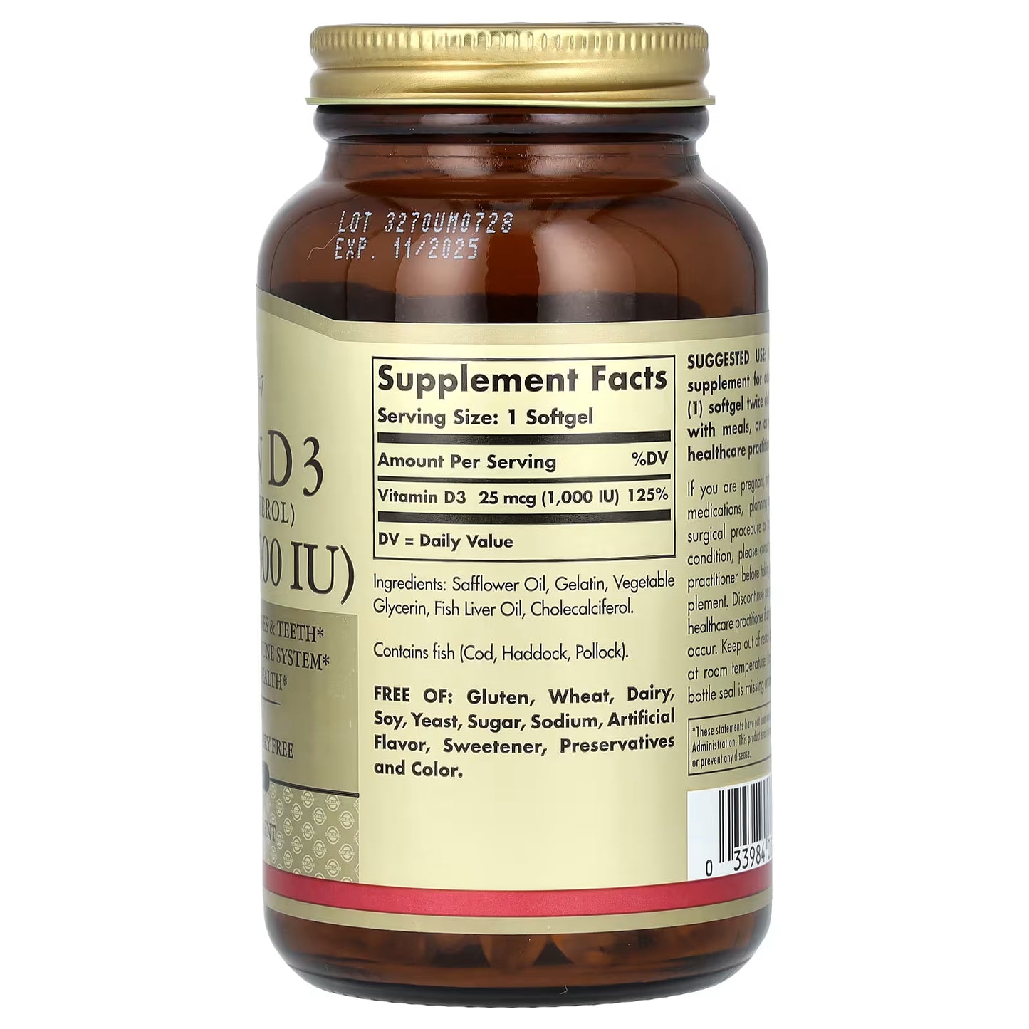 Solgar, Vitamin D3, 25 mcg (1,000 IU), 250 Softgels