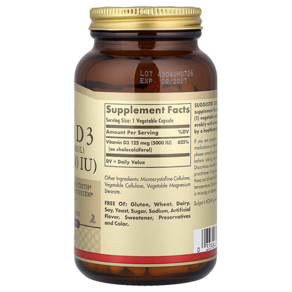 Solgar, Vitamin D3 (Cholecalciferol), 125 mcg (5,000 IU), 240 Vegetable Capsules