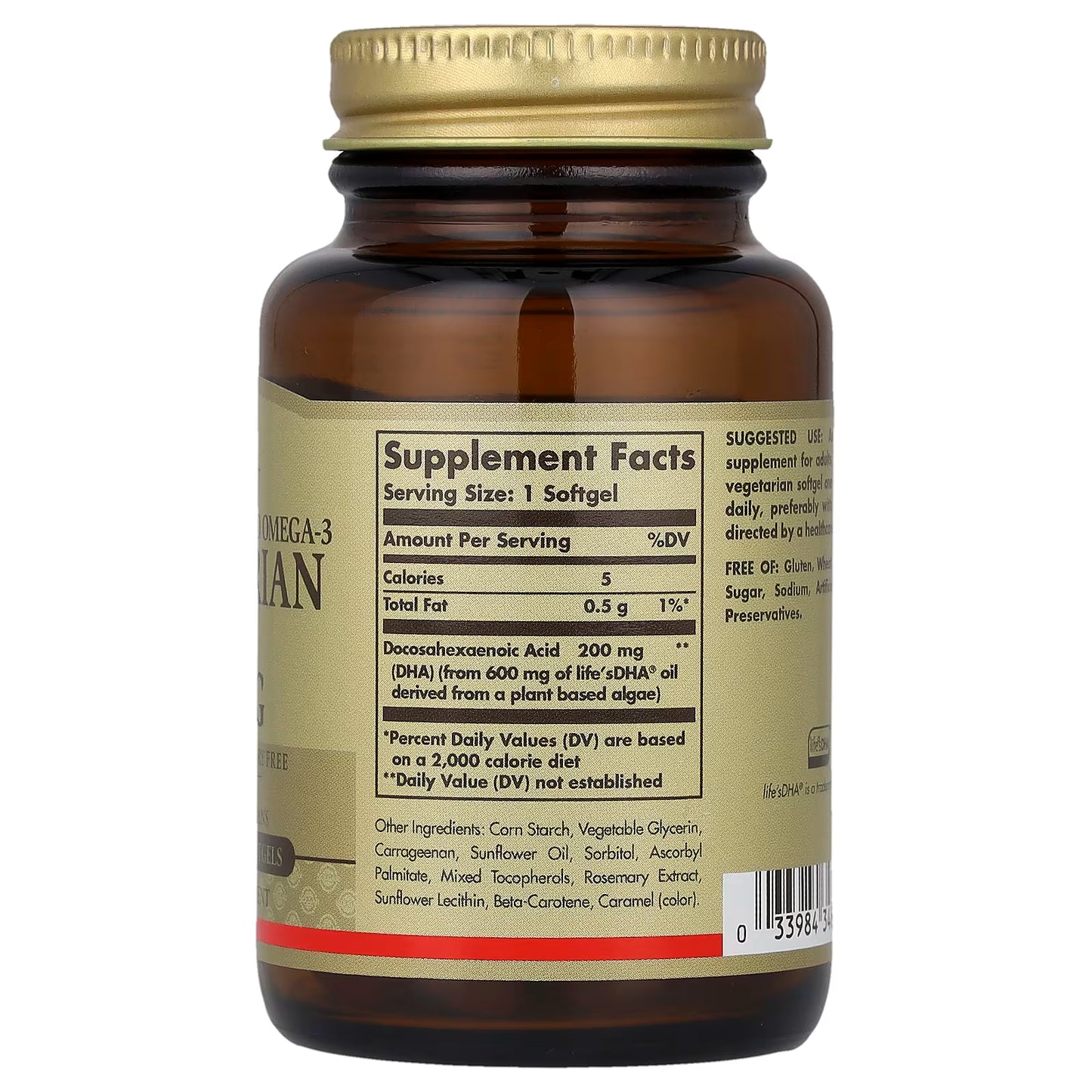 Solgar, Naturally Sourced Omega-3, Vegetarian DHA, 200 mg, 50 Vegetarian Softgels