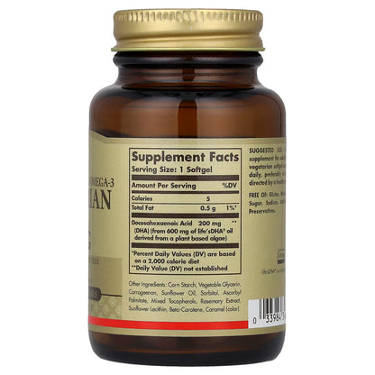 Solgar, Naturally Sourced Omega-3, Vegetarian DHA, 200 mg, 50 Vegetarian Softgels