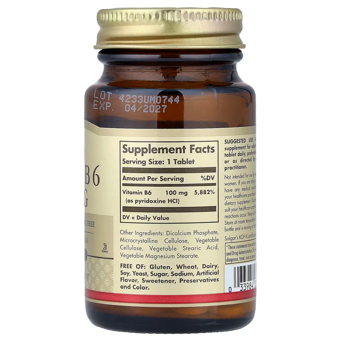 Solgar, Vitamin B6, 100 mg, 100 Tablets